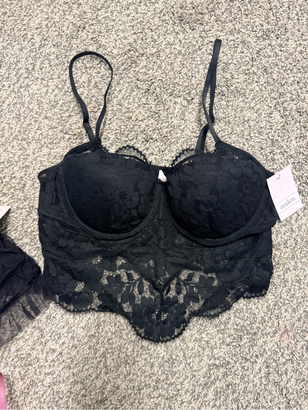 Auden Pink Satin, Black Velvet, and Black Lace Bustier Bras - Picture 3 of 12